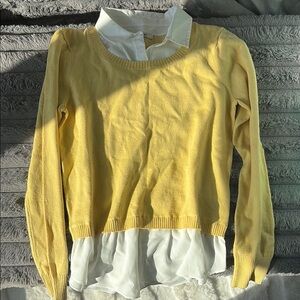 Yellow Layered Sweater with White Collar
